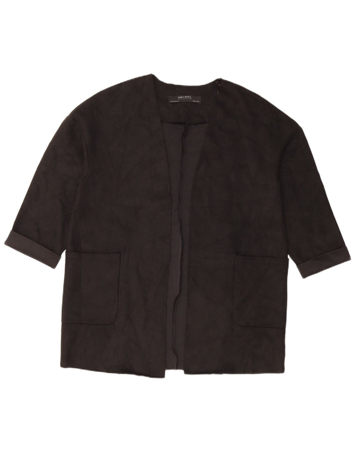 Zara Jaqueta blazer feminina oversized manga 3/4 aberta Reino Unido 6 XS preto poliéster