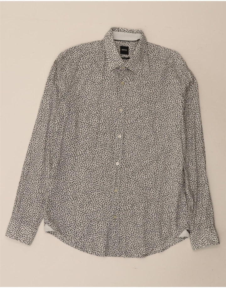 Camisa masculina Slim Fit Hugo Boss de algodão floral branco médio