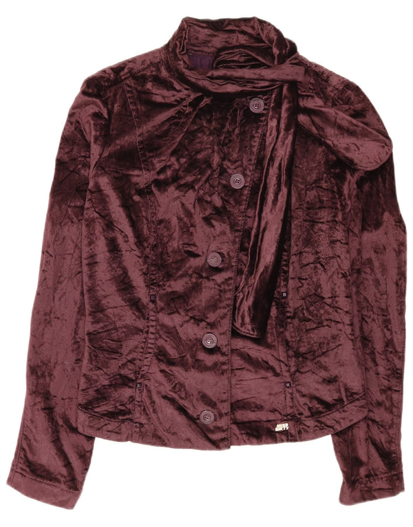 Sessenta Mulheres Crop Velvet Bomber Jacket UK 14 Grande Algodão Marrom