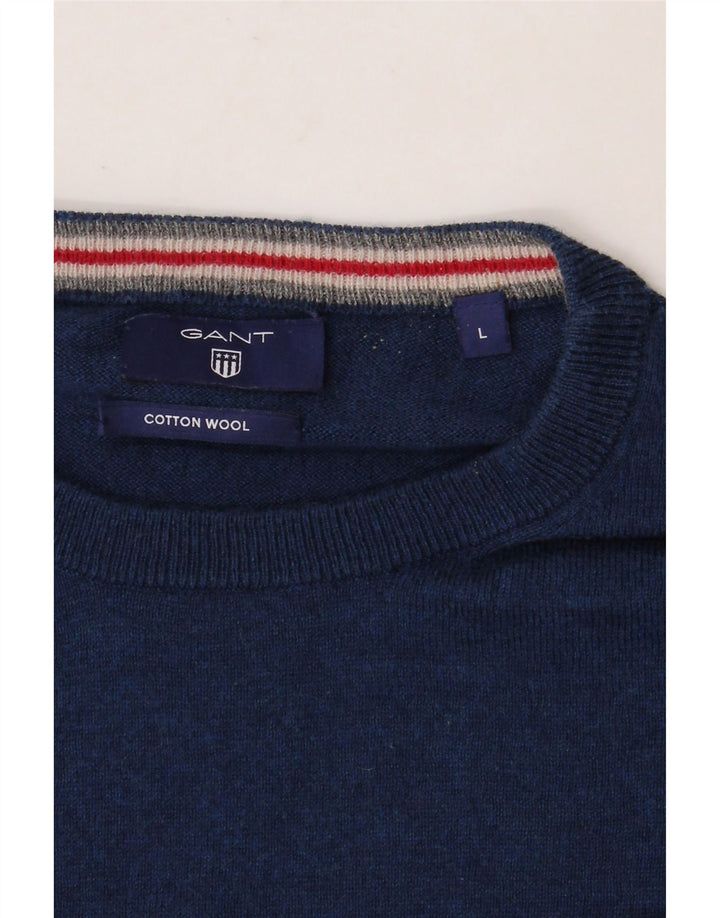 Suéter masculino GANT com gola redonda, grande algodão azul marinho