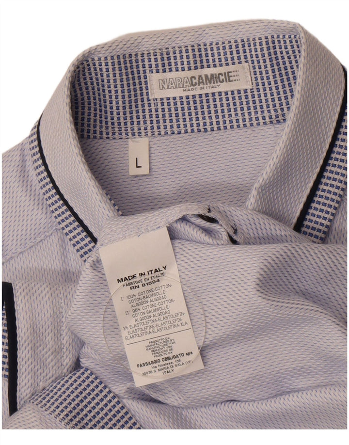 Camisa masculina Naracamicie grande algodão manchado azul