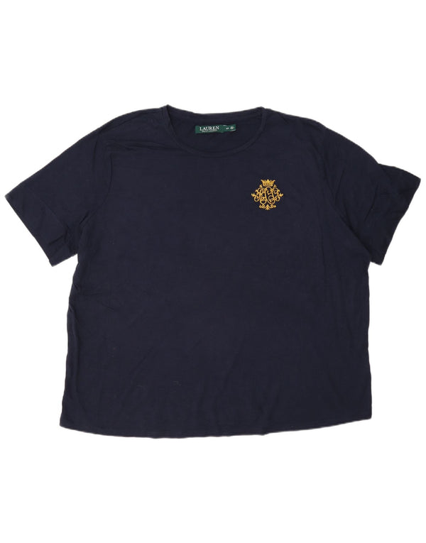 Camiseta feminina Ralph Lauren UK 20 2XL algodão azul marinho