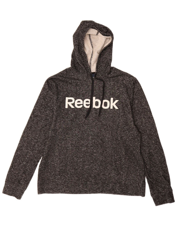 Reebok feminino gráfico moletom com capuz Reino Unido 14 grande algodão manchado cinza