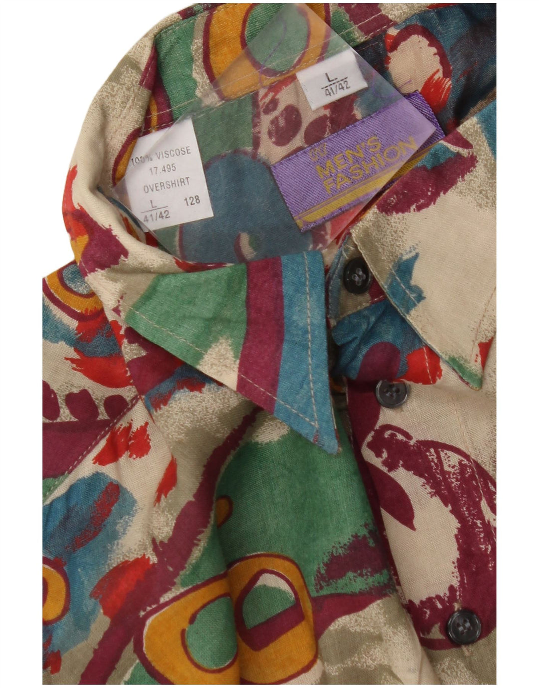 Camisa masculina VINTAGE com padrão abstrato tamanho 41/42 grande viscose multicolorida