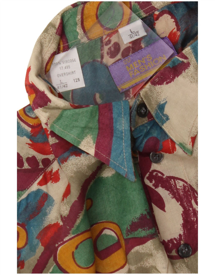 Camisa masculina VINTAGE com padrão abstrato tamanho 41/42 grande viscose multicolorida