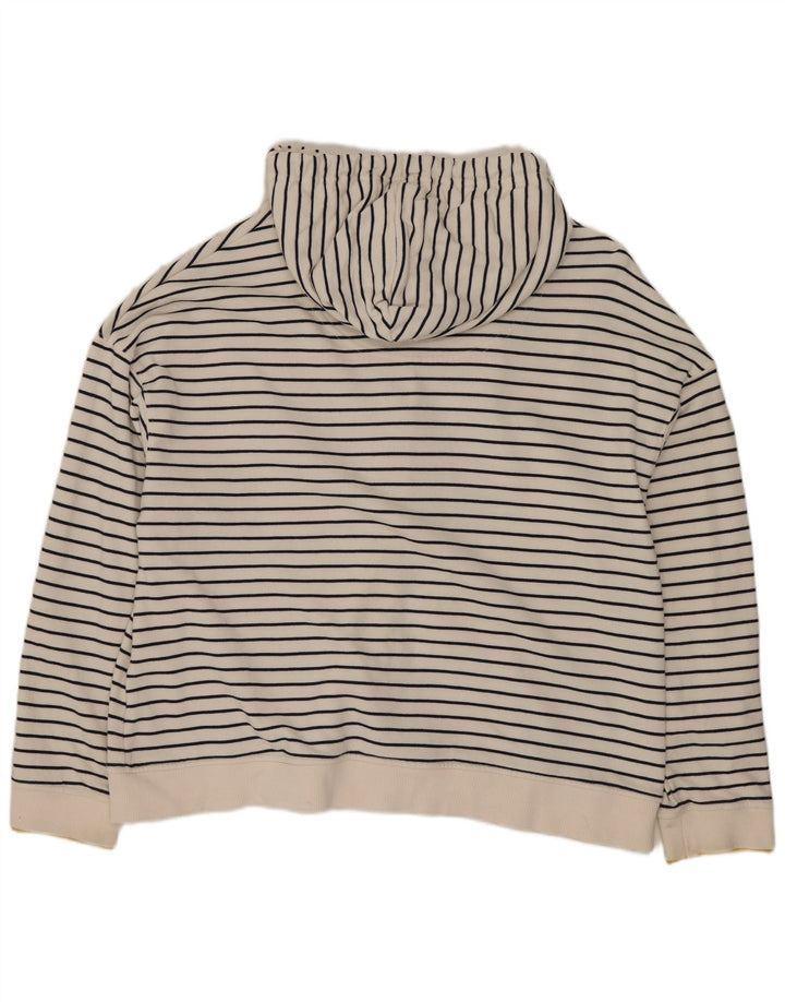 Suéter feminino Joules com capuz e zíper grande UK 16 listrado branco grande