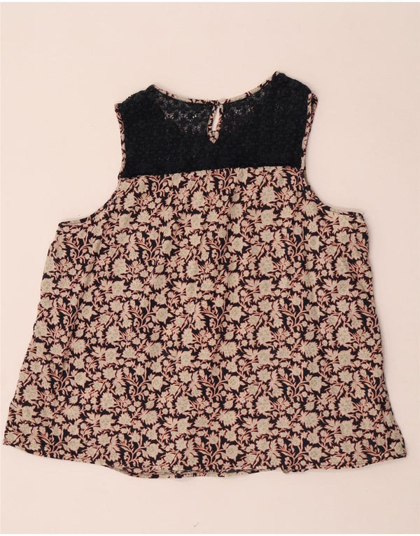 Blusa feminina sem mangas Marks & Spencer UK 22 2XL algodão floral bege