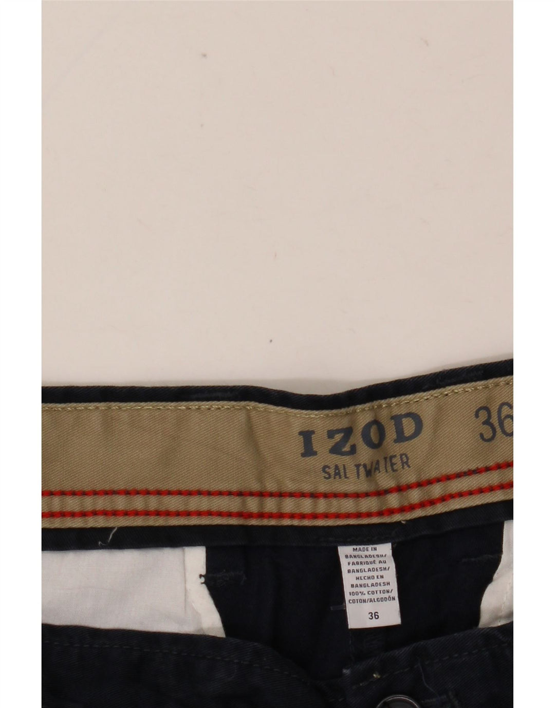 Shorts chino masculino IZOD água salgada W36 grande algodão azul marinho