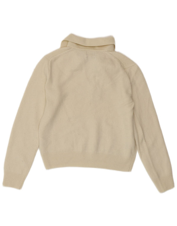 Suéter feminino POLO RALPH LAUREN com gola polo, tamanho pequeno, off white