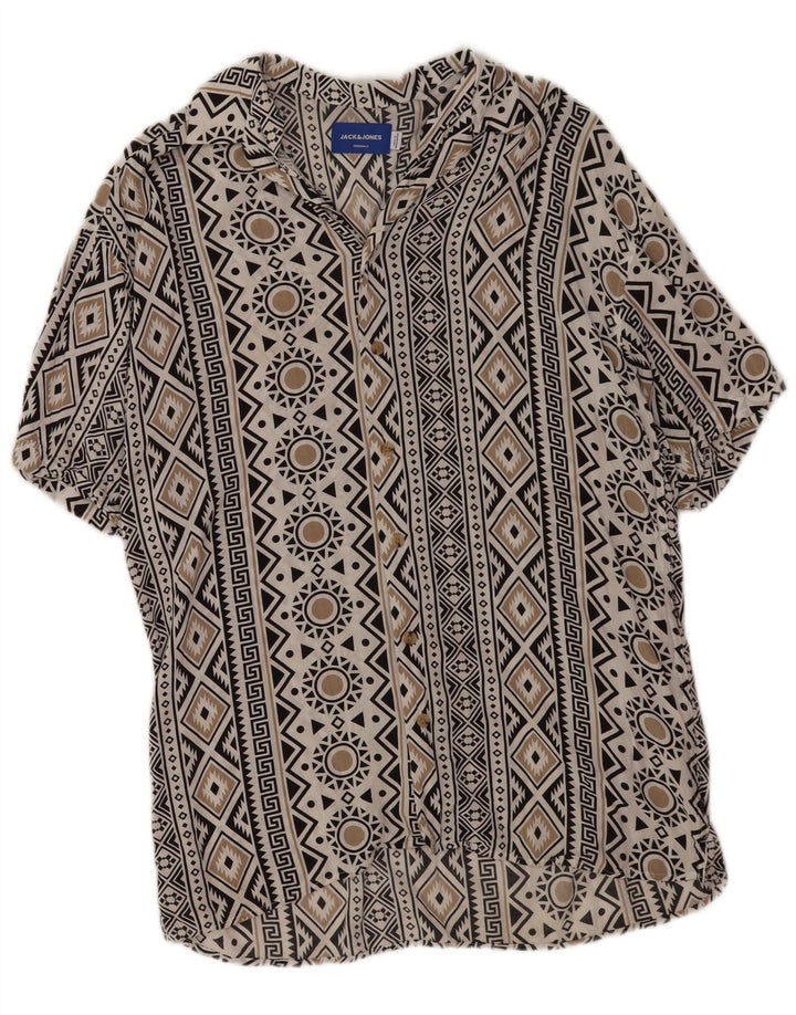 Camisa masculina de manga curta Jack & Jones pequena viscose geométrica branca