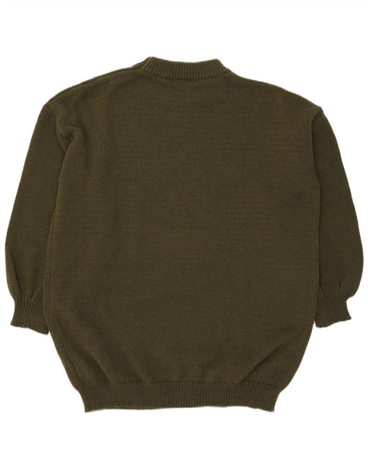 Suéter masculino vintage com gola redonda, grande poliéster cáqui