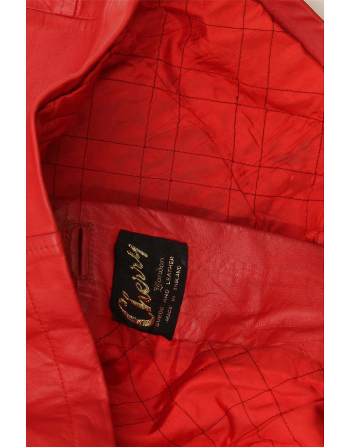 Jaqueta de couro vintage feminina com peito duplo Reino Unido 14 vermelho médio