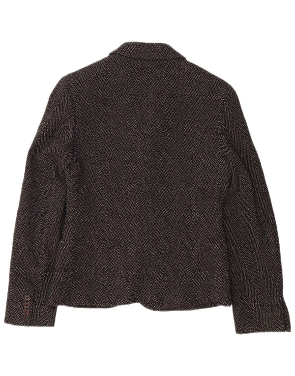 Max Mara Womens 3 Button Blazer Jacket UK 8 Small Brown Chevron Wool