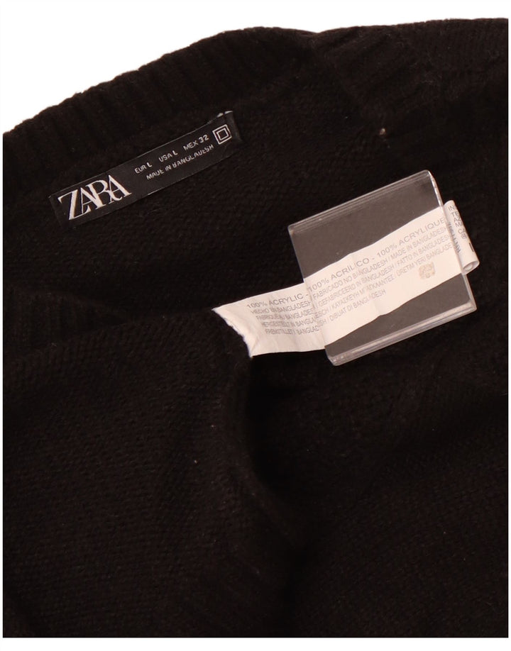 Zara Suéter feminino com gola redonda, Reino Unido 14, grande, preto, acrílico