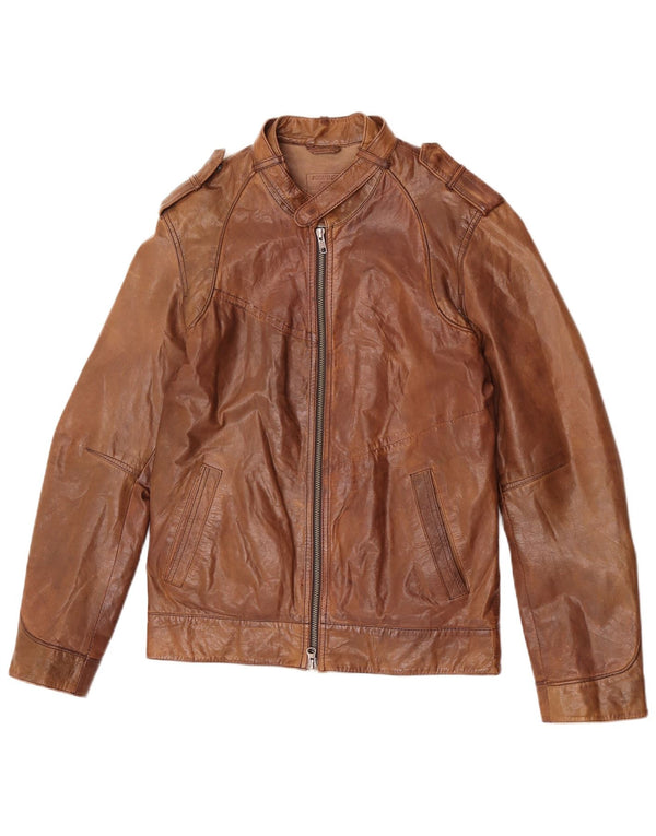 Jaqueta de couro masculina Kruder UK 36 pequena couro marrom