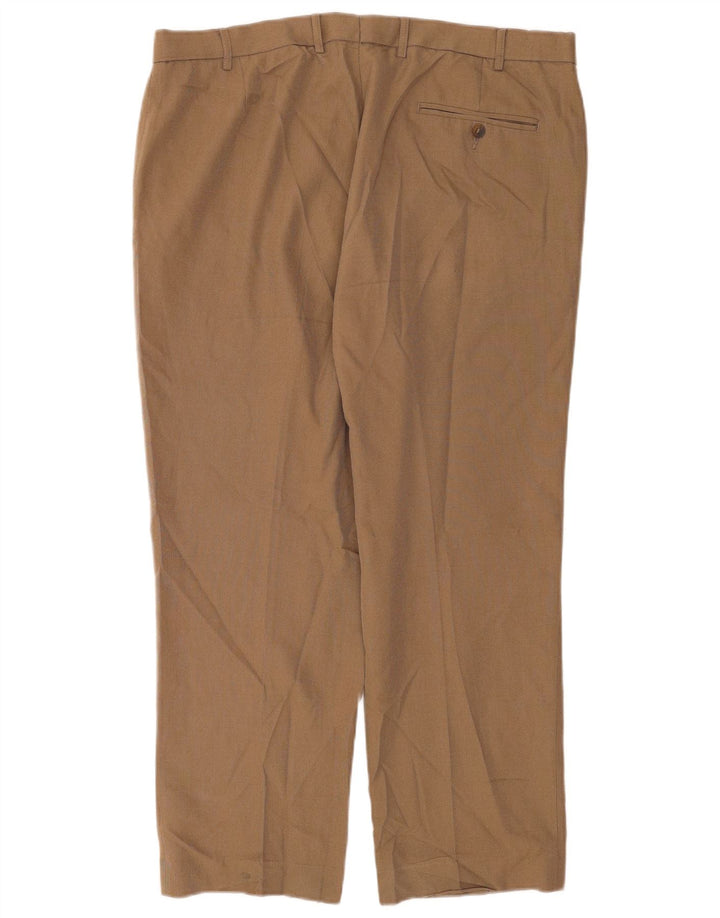 Calça masculina de ajuste regular Marks & Spencer W38 L29 poliéster bege