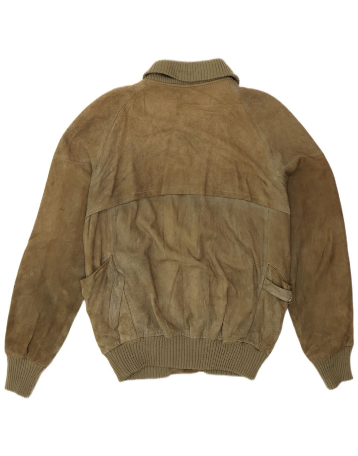 Jaqueta bomber masculina vintage de camurça IT 50 grande cáqui retrô