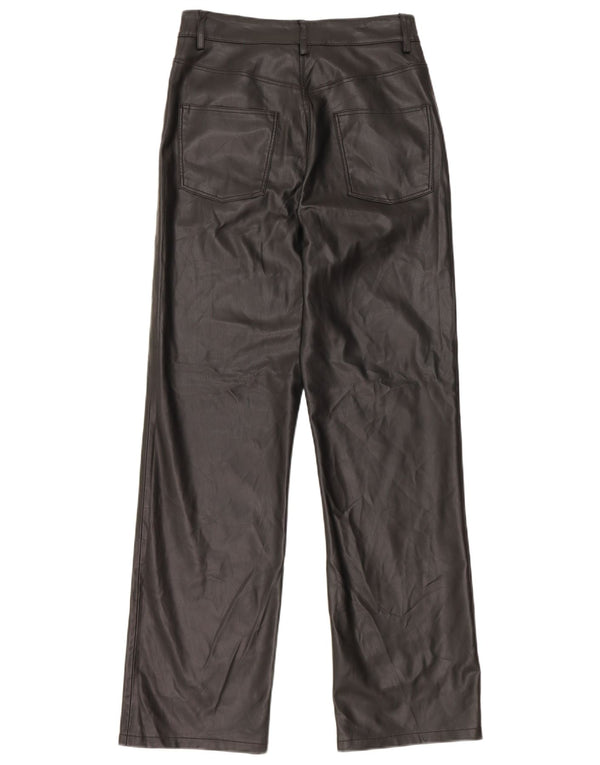 Zara Calça feminina reta de couro sintético EU 36 XS W26 L31 preta