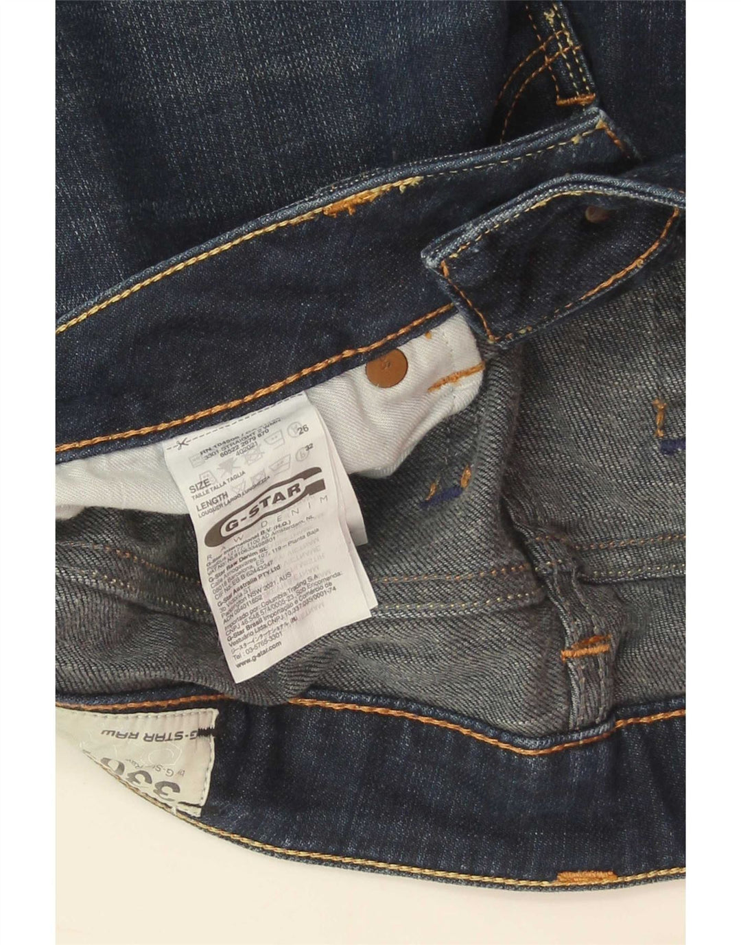 G-Star feminino 3301 jeans slim W26 L32 algodão azul