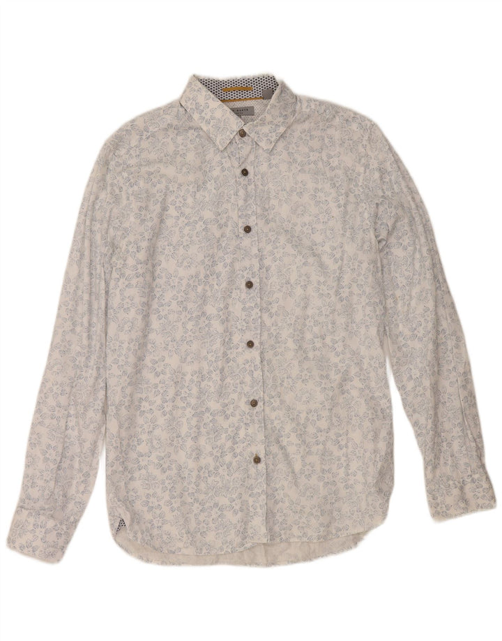 Camisa masculina Ted Baker tamanho 3 algodão floral branco médio