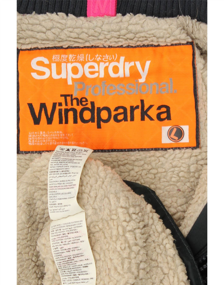 Jaqueta Superdry Feminina The windparka Parka UK 16 Grande Poliéster Preto