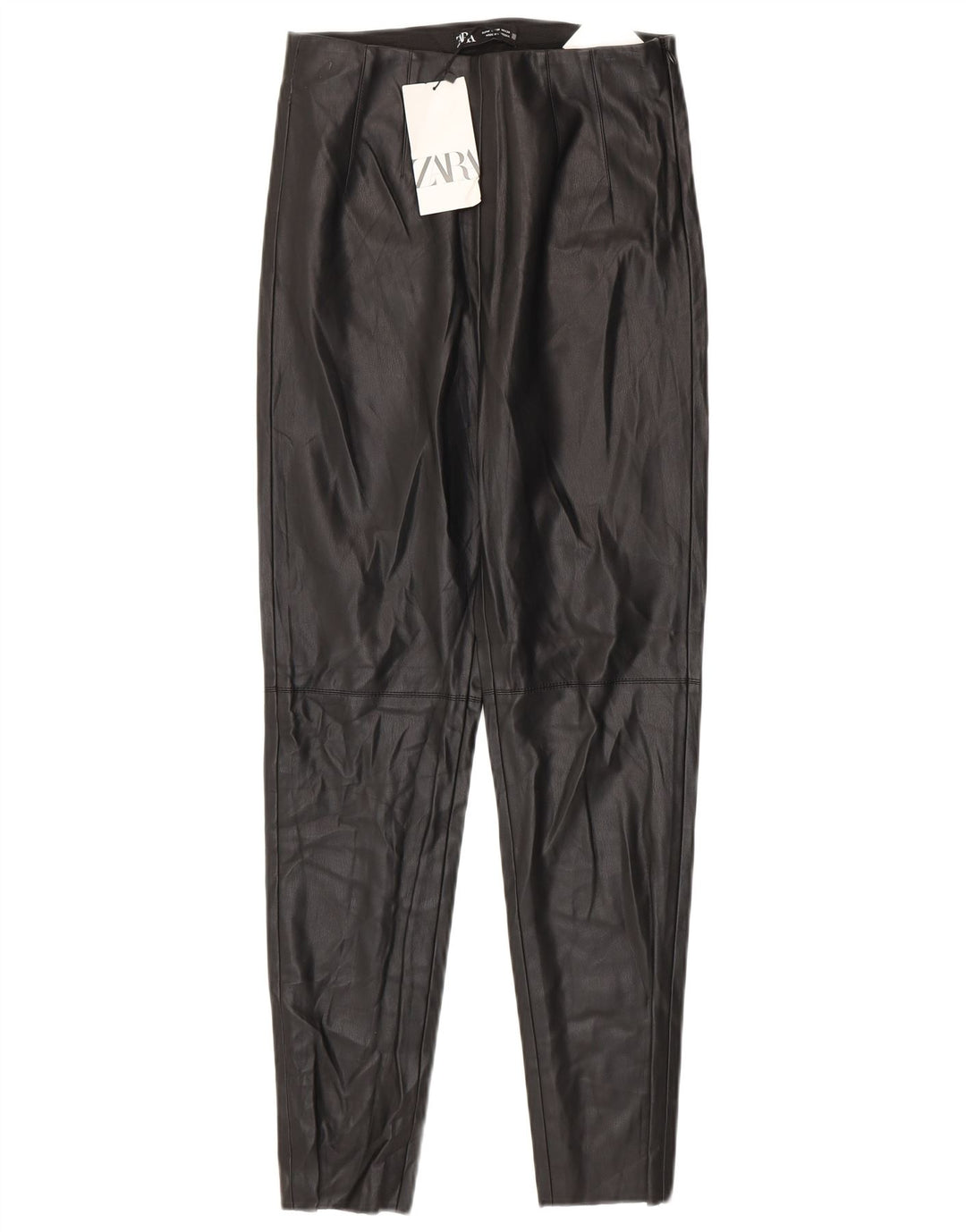 Zara Leggings femininas de couro sintético médio W28 L27 poliuretano preto