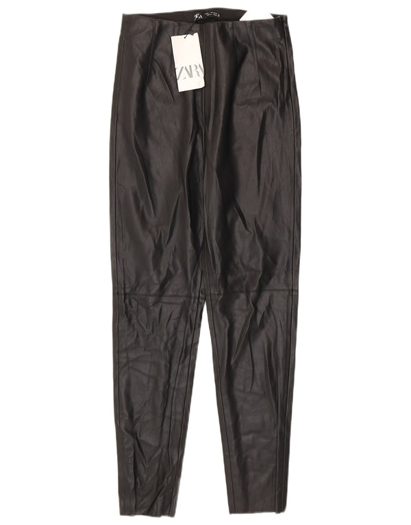 Zara Leggings femininas de couro sintético médio W28 L27 poliuretano preto
