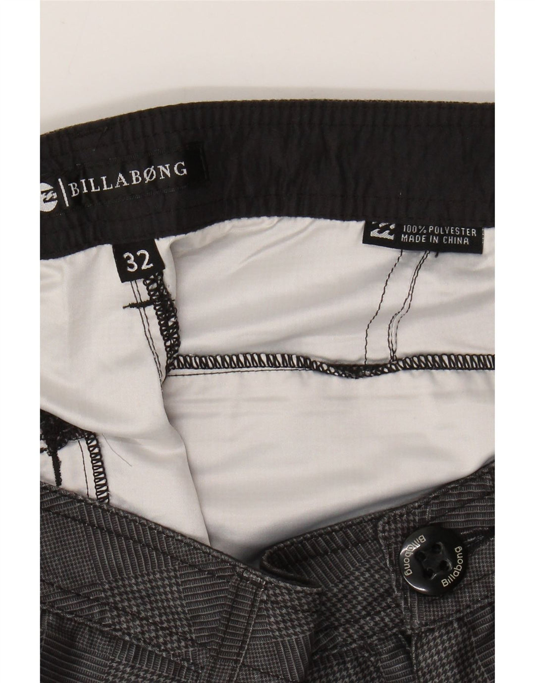 BILLABONG Mens Chino Shorts W32 Poliéster Houndstooth Cinza Médio