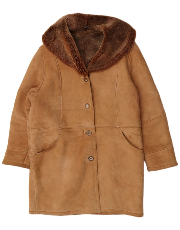 Jaqueta feminina Cruse de corte solto e shearling Reino Unido 14 grande couro marrom