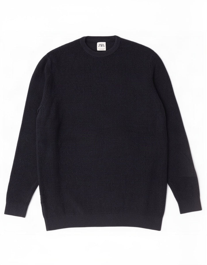 Zara Suéter masculino com gola redonda médio azul marinho