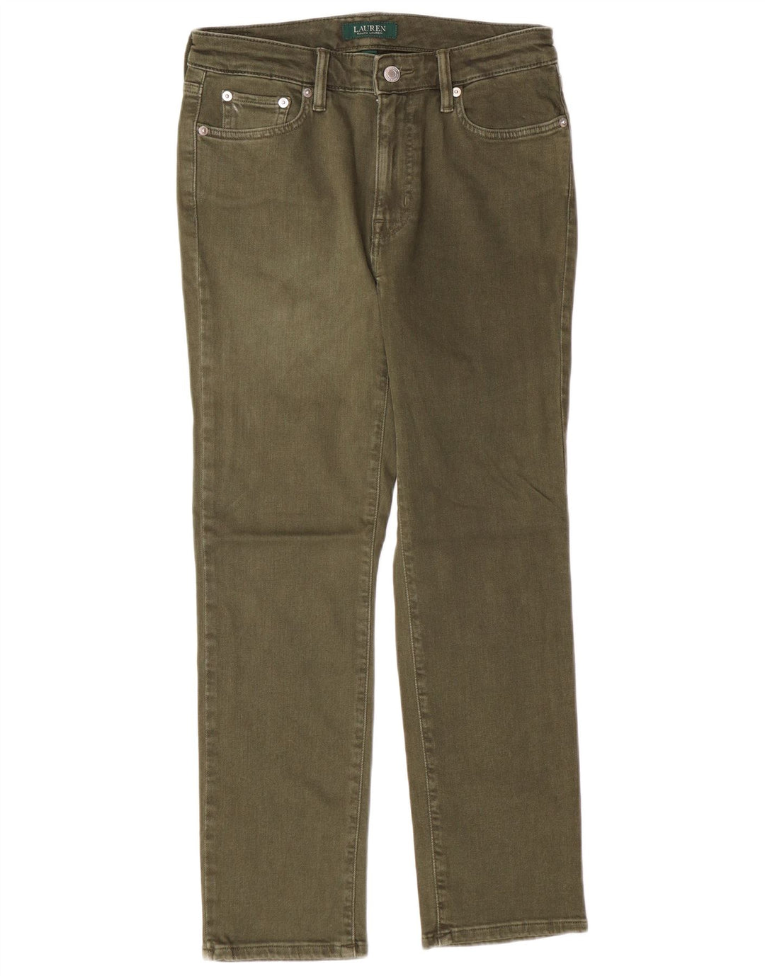 Jeans retos femininos RALPH LAUREN EUA 6 médio W28 L26 algodão cáqui