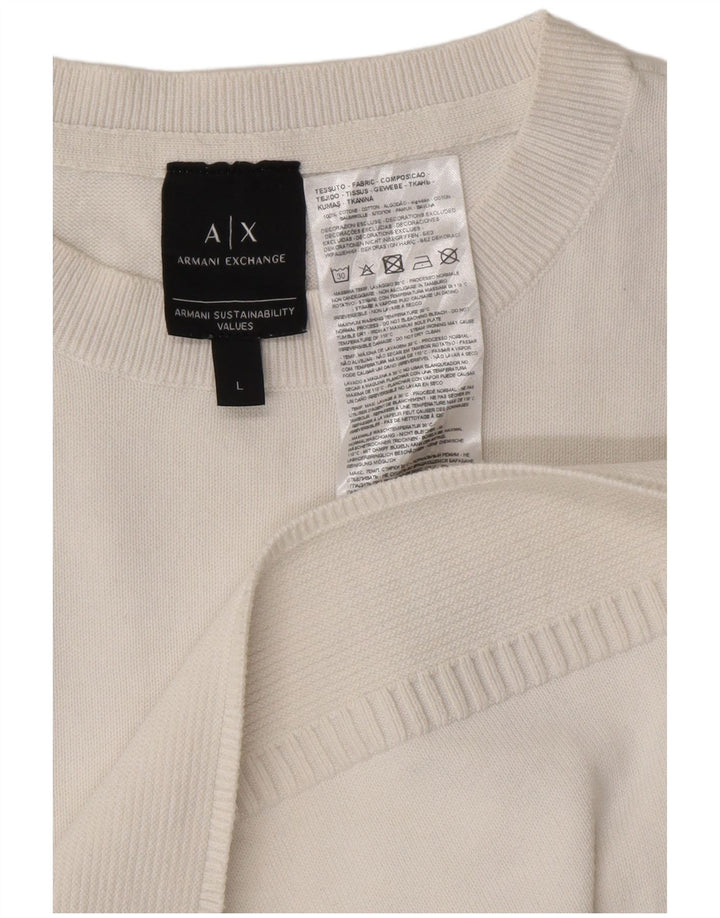 ARMANI EXCHANGE Suéter masculino com gola redonda, grande algodão branco