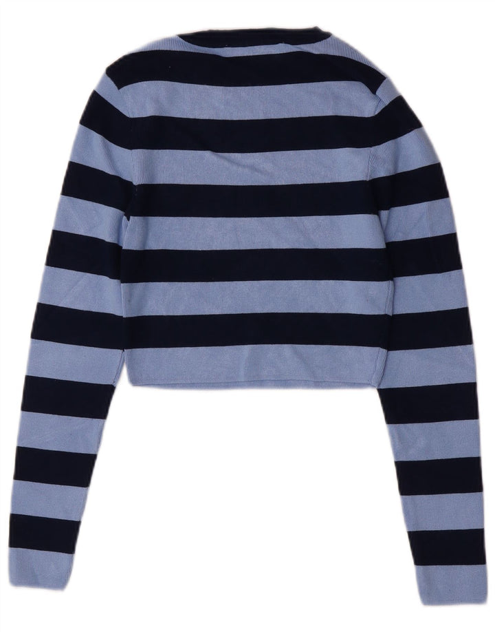Blusa cropped feminina Zara UK 12 viscose listrada azul média