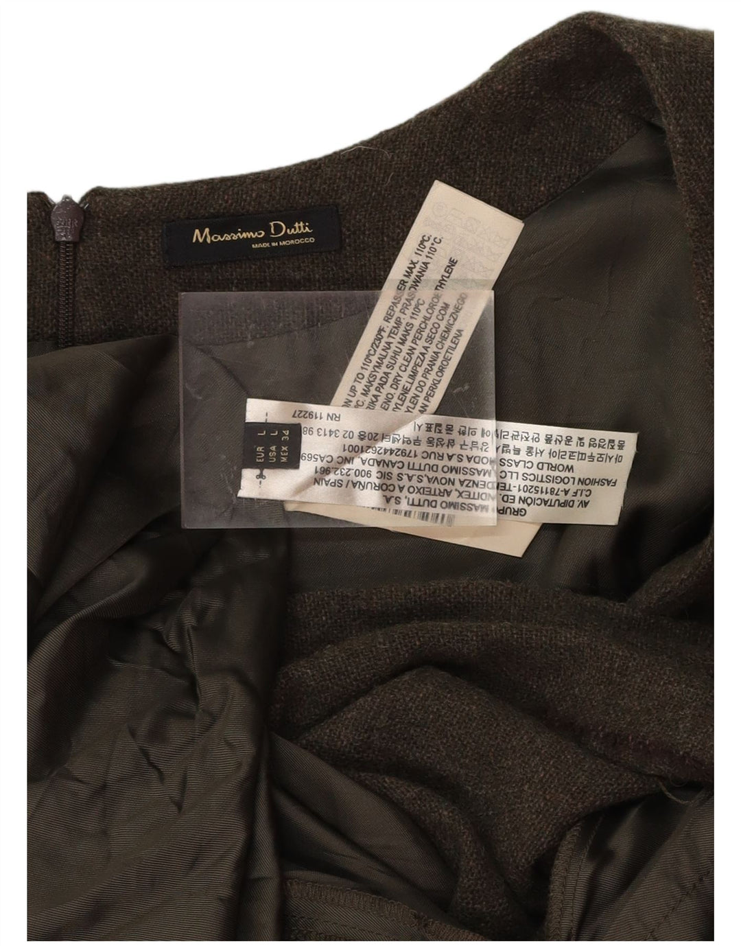 Vestido feminino MASSIMO DUTTI UK 14 grande lã listrada cáqui