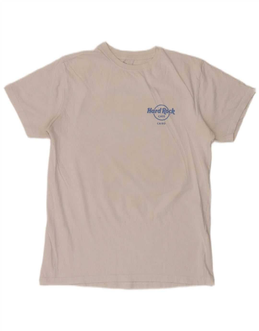 Camiseta masculina Hard Rock Cafe Cairo com estampa gráfica de algodão branco médio