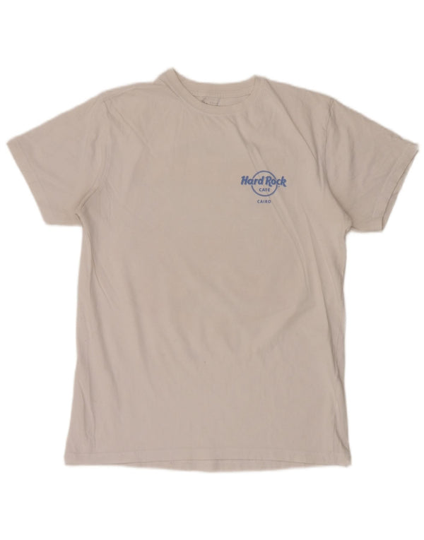 Camiseta masculina Hard Rock Cafe Cairo com estampa gráfica de algodão branco médio