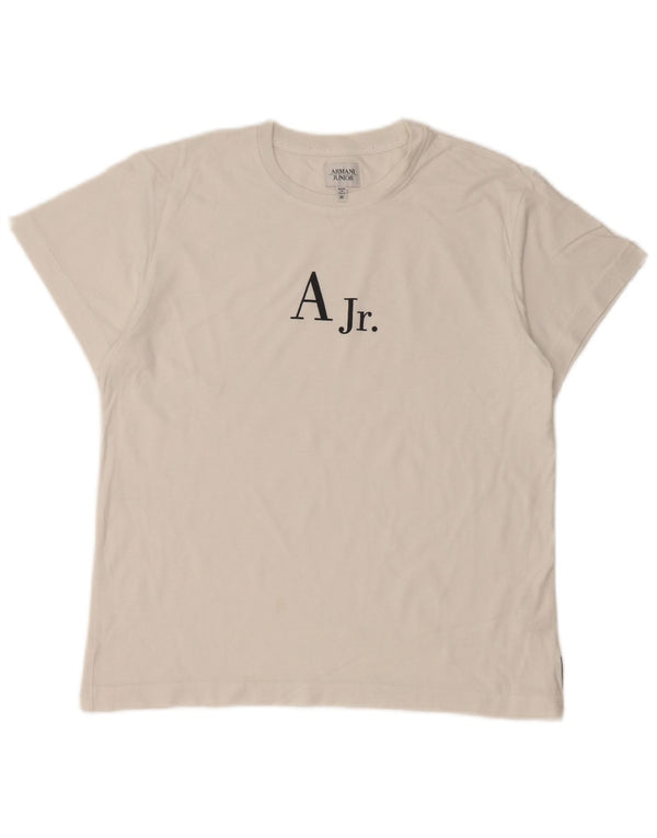 ARMANI JUNIOR Boys Graphic T-Shirt Top 11-12 Years White Cotton