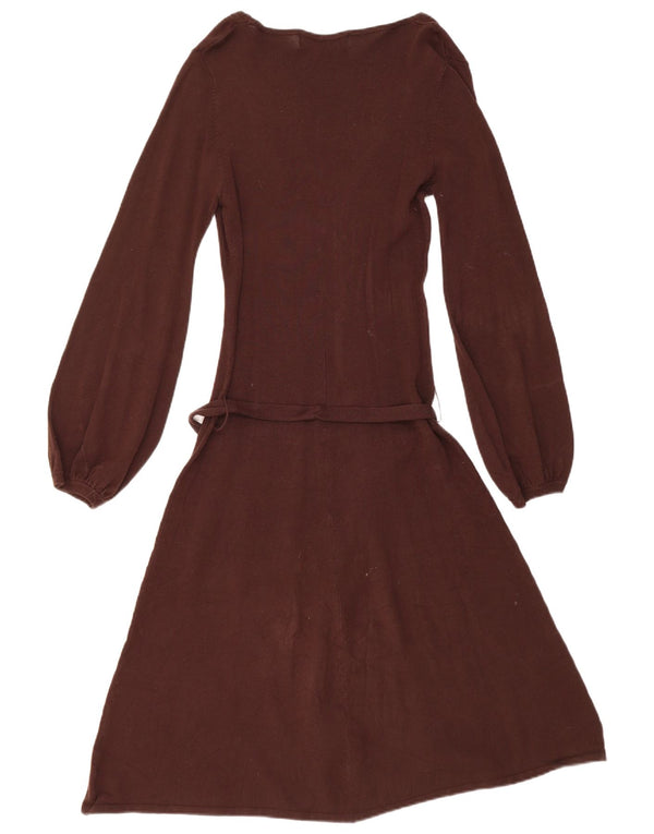 Zara Vestido feminino de manga comprida, Reino Unido 12, médio, marrom, rayon