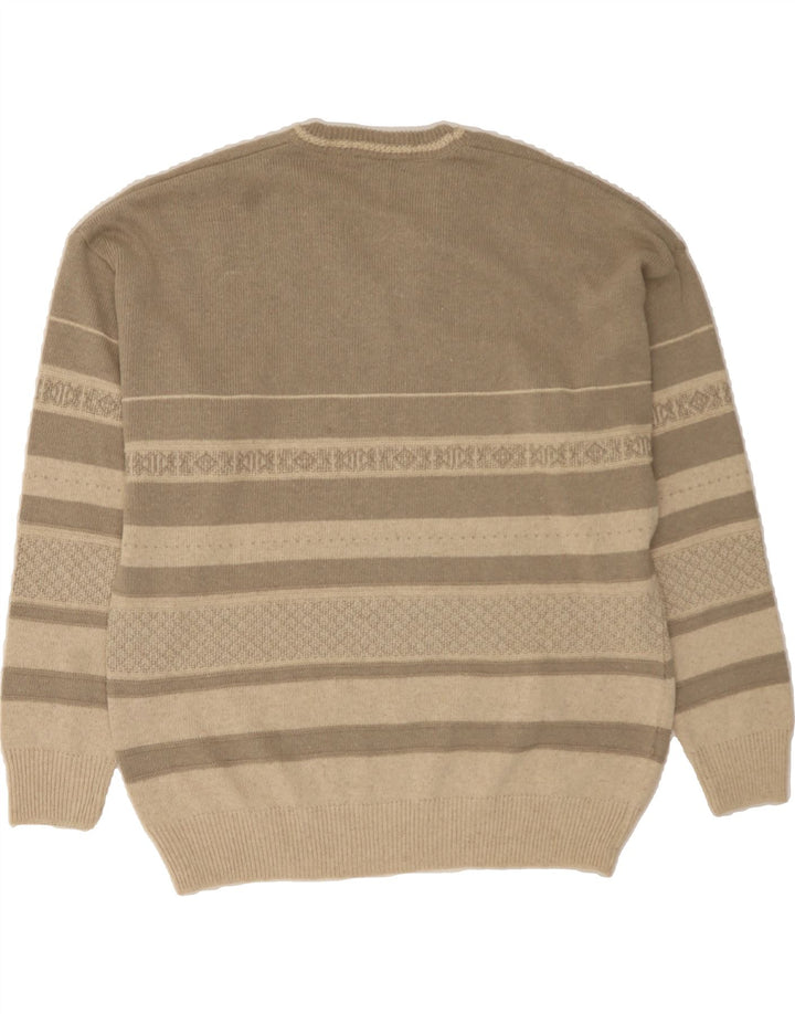 VINTAGE Mens V-Neck Jumper Sweater XL Grey Striped Acrylic Vintage Vintage and Second-Hand Vintage from Messina Hembry 