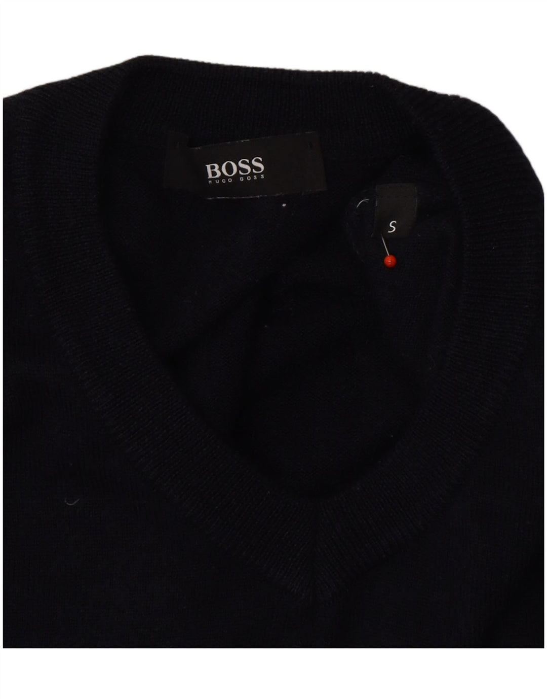 Suéter masculino HUGO BOSS com decote em V pequeno azul marinho