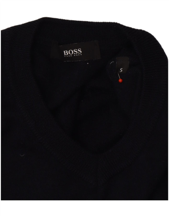 Suéter masculino HUGO BOSS com decote em V pequeno azul marinho