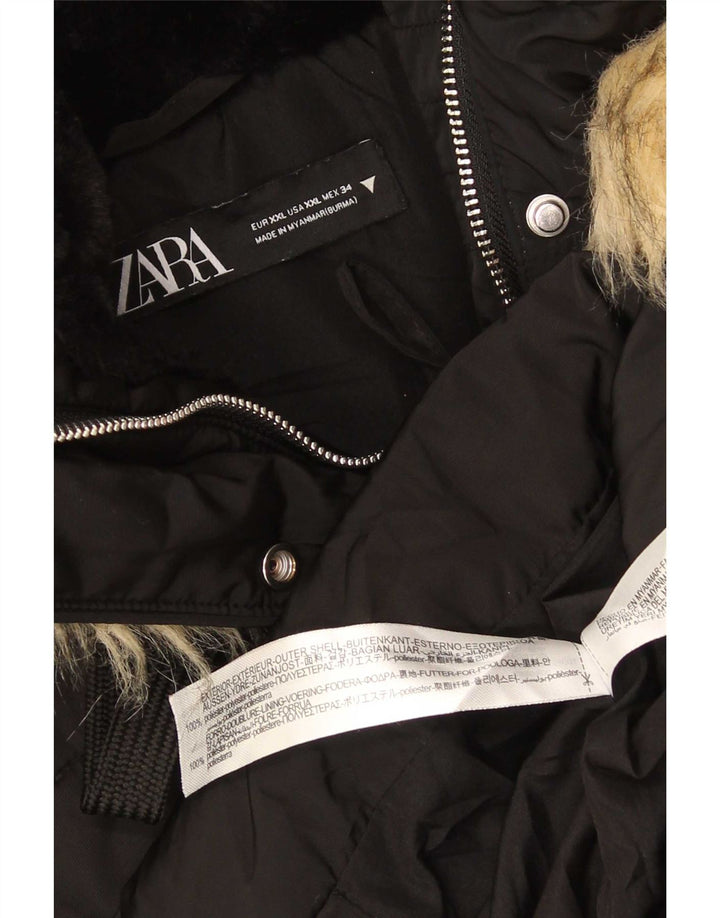 Jaqueta acolchoada com capuz feminina Zara UK 20 2XL poliéster preto