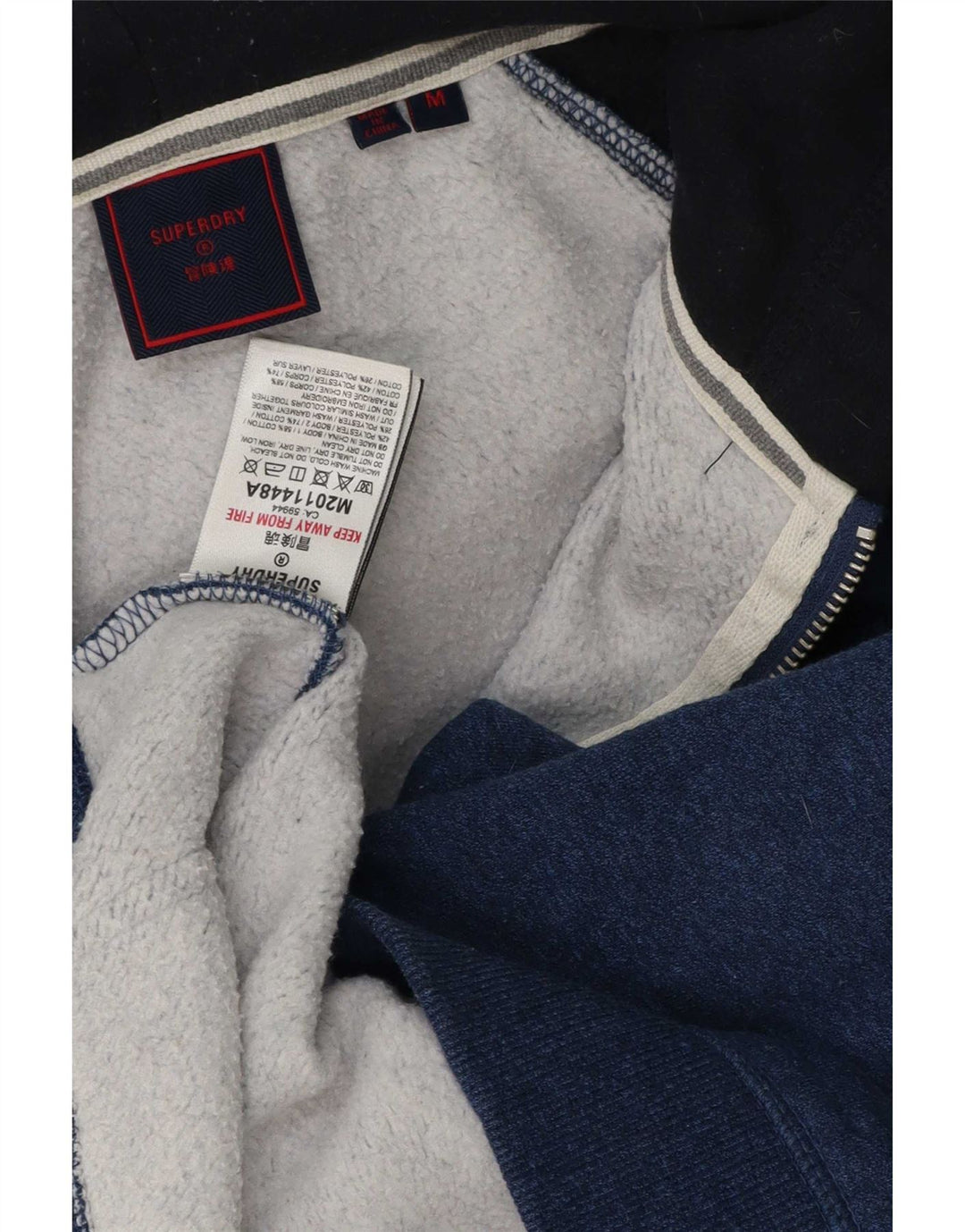 Suéter masculino Superdry com capuz e zíper azul médio algodão colorblock