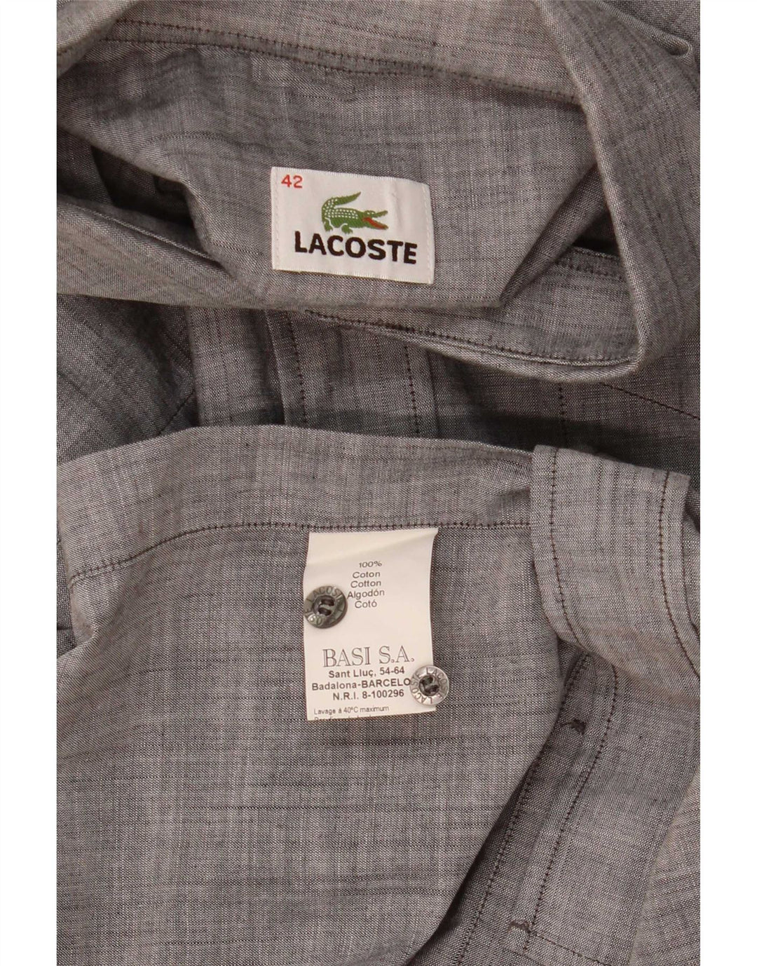 Camisa masculina de manga curta Lacoste tamanho 42 grande algodão manchado cinza