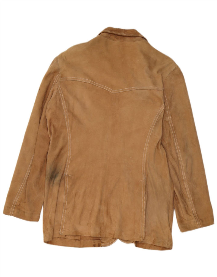 Jaqueta blazer feminina vintage de camurça com 3 botões Reino Unido 14 bege médio