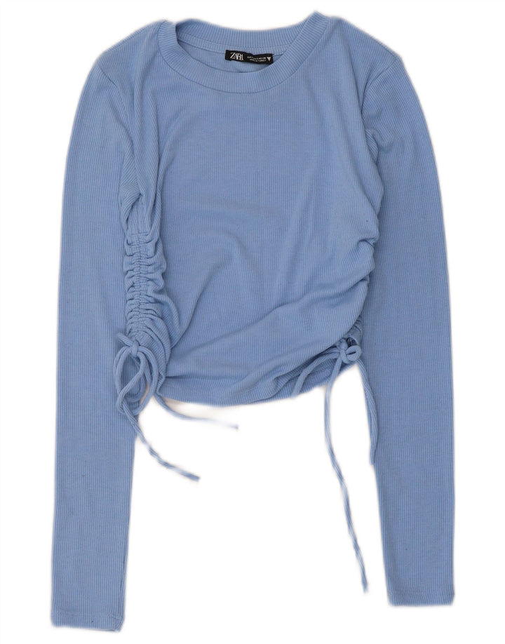 Zara Blusa Feminina Crop Manga Longa Top Reino Unido 8 Pequeno Azul