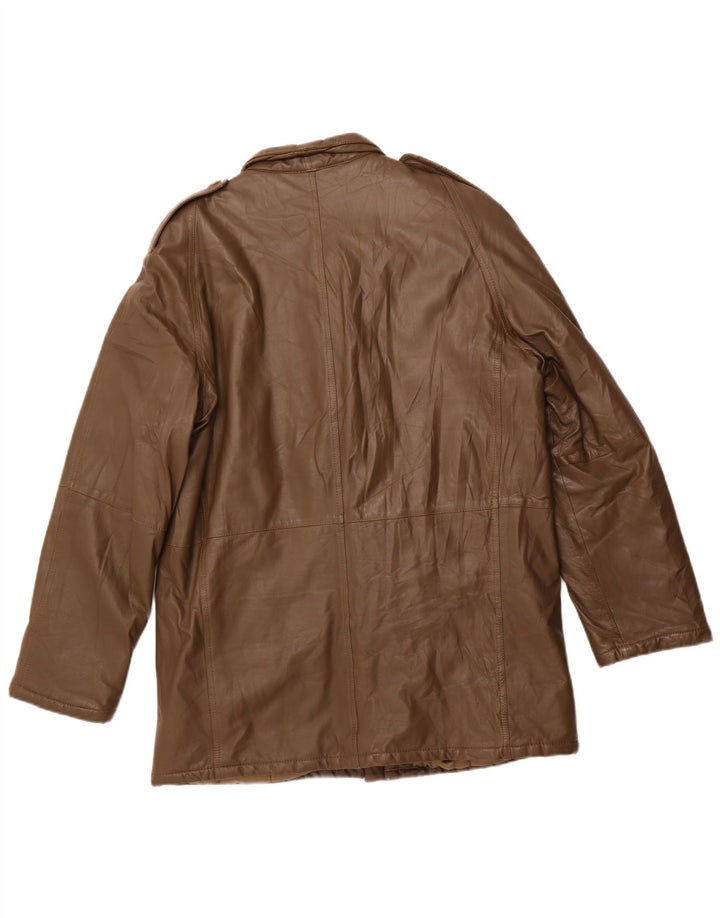 Jaqueta de couro militar masculina vintage Reino Unido 42 XL couro cáqui