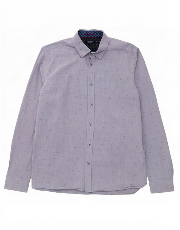 Camisa masculina Ted Baker com estampa abstrata tamanho 4 grande algodão cinza