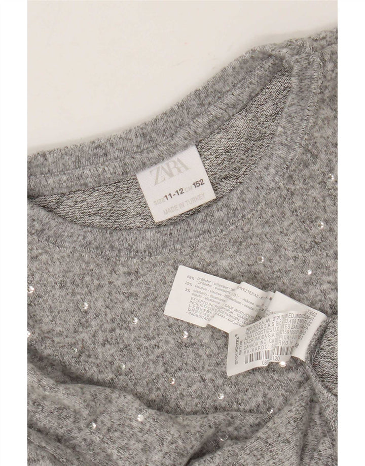 Suéter Zara Girls com gola redonda 11-12 anos cinza poliéster