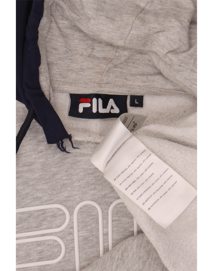 FILA Mens Graphic Hoodie Jumper Large Grey Colourblock Cotton Vintage Fila and Second-Hand Fila from Messina Hembry 
